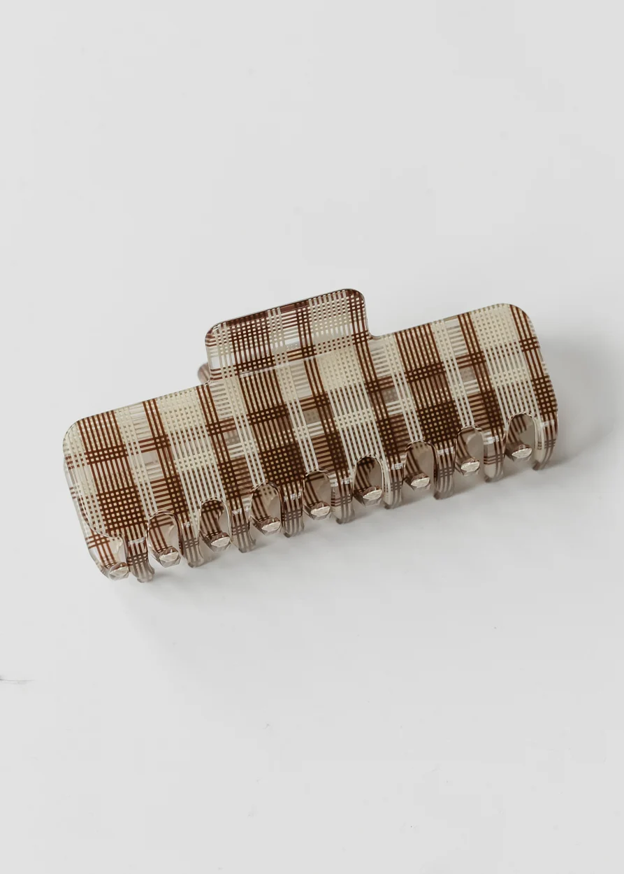 Brown Gingham Claw Clip Accessory