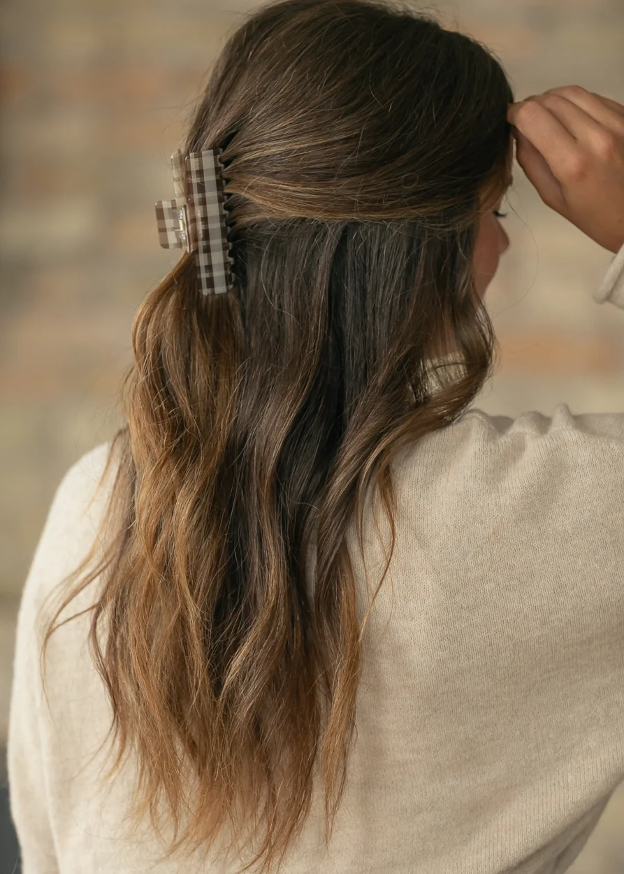Brown Gingham Claw Clip Accessory
