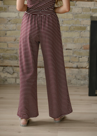 Burgundy Strip Button Detail Pants FF Pants