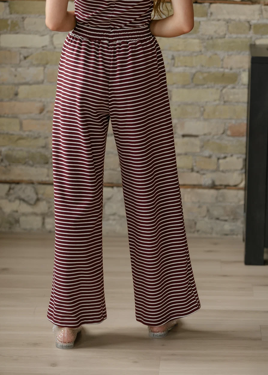 Burgundy Strip Button Detail Pants FF Pants