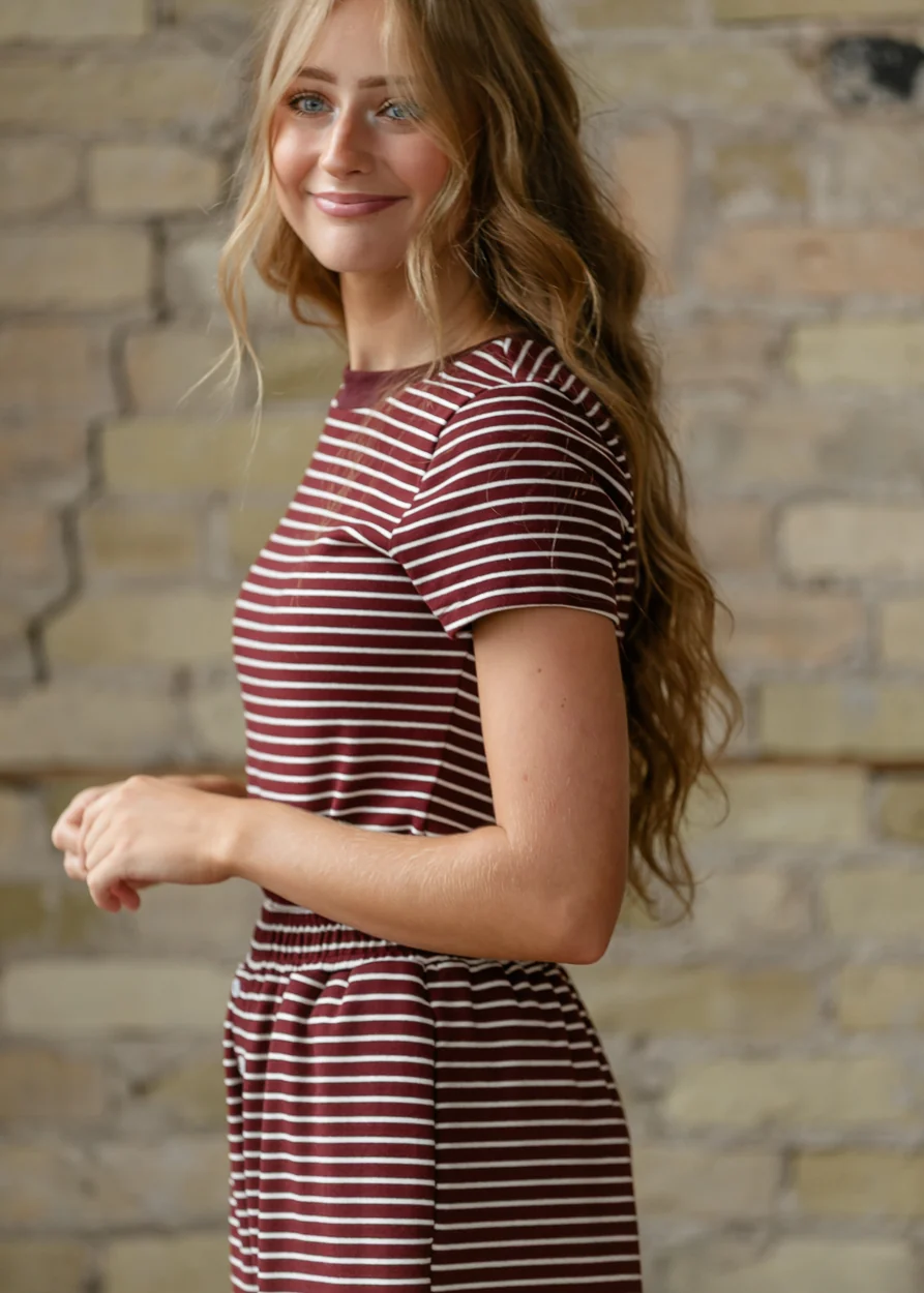 Burgundy Stripe Short Sleeve Top FF Tops