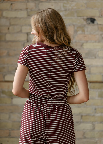 Burgundy Stripe Short Sleeve Top FF Tops