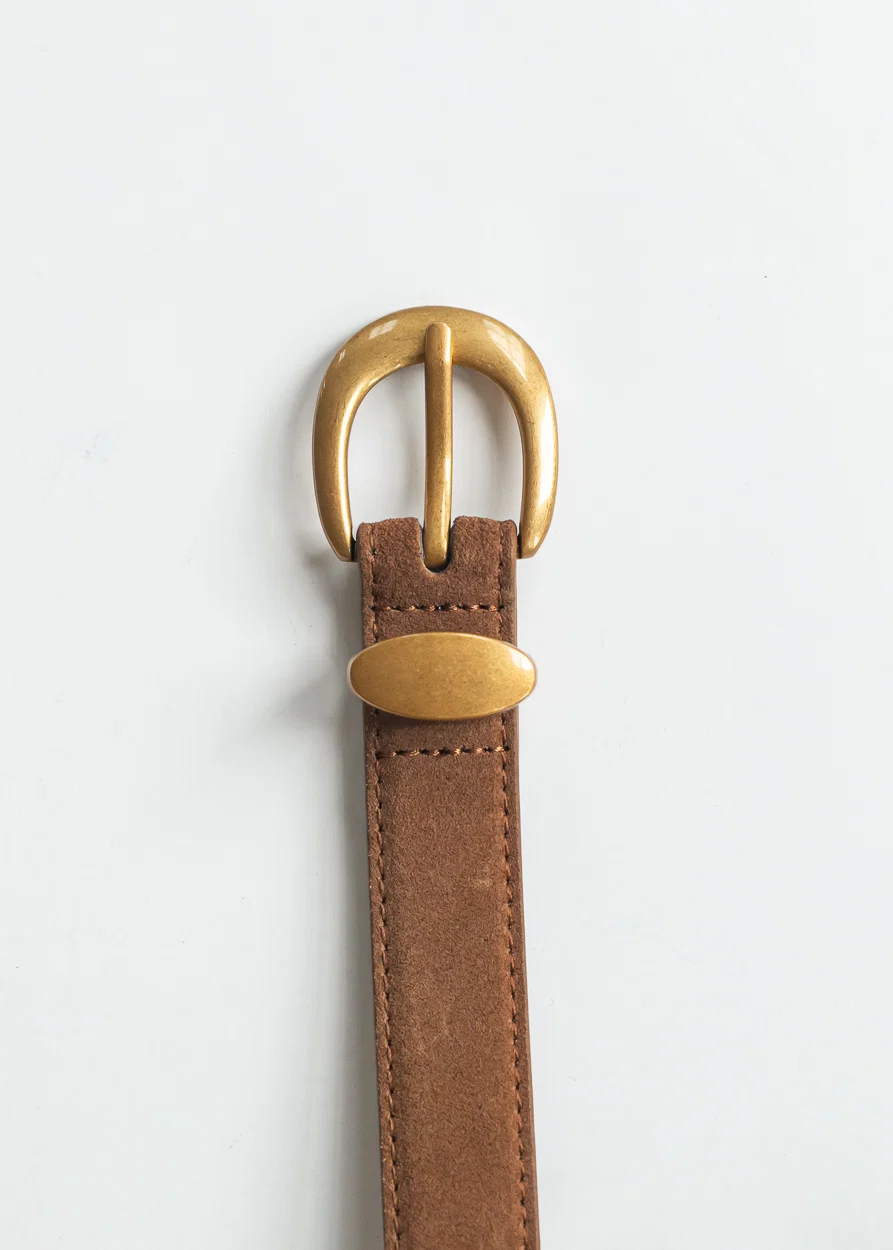 Caramel Suede Gold Buckle Belt Accessory S