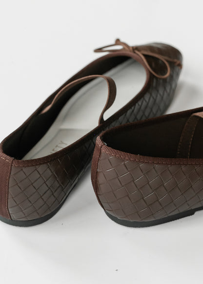 Coffee Brown Woven Ballet Flat Shoes