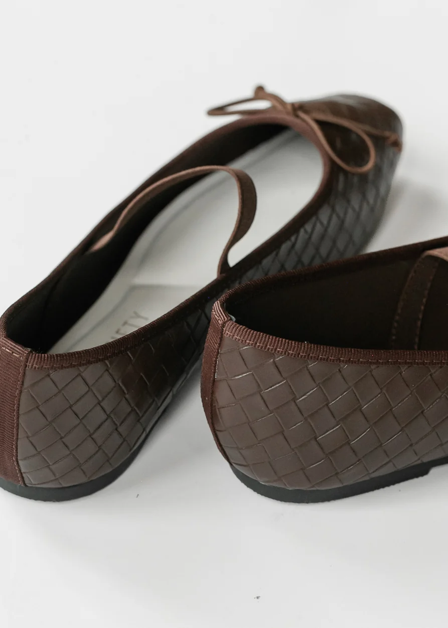 Coffee Brown Woven Ballet Flat Shoes