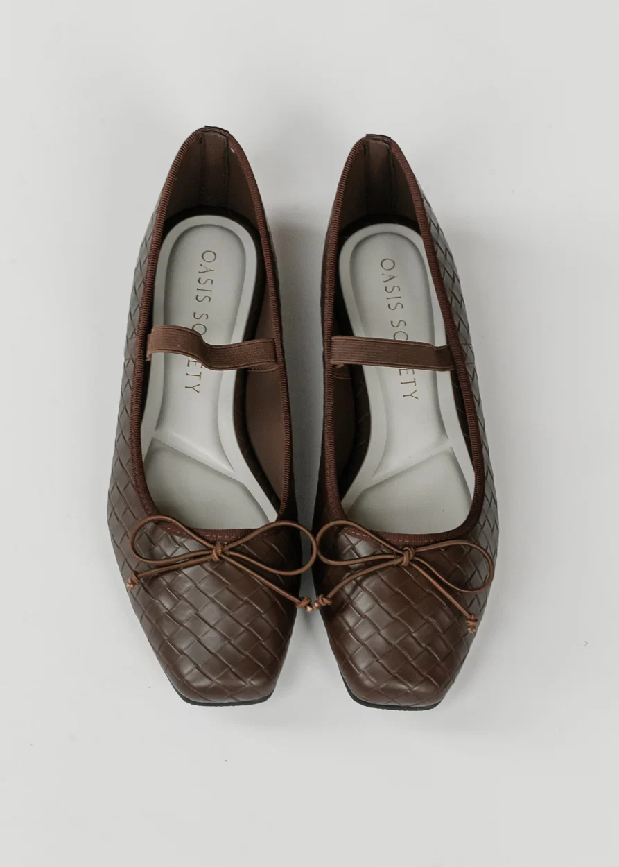 Coffee Brown Woven Ballet Flat Shoes