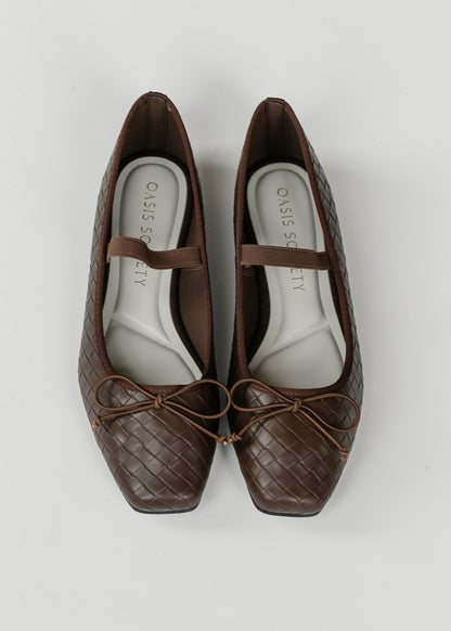 Coffee Brown Woven Ballet Flat Shoes