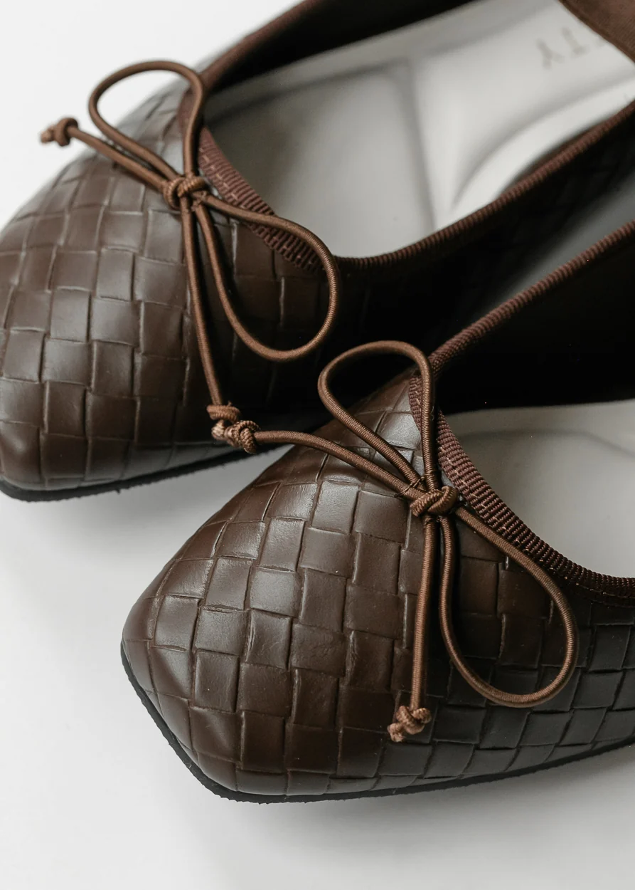 Coffee Brown Woven Ballet Flat Shoes