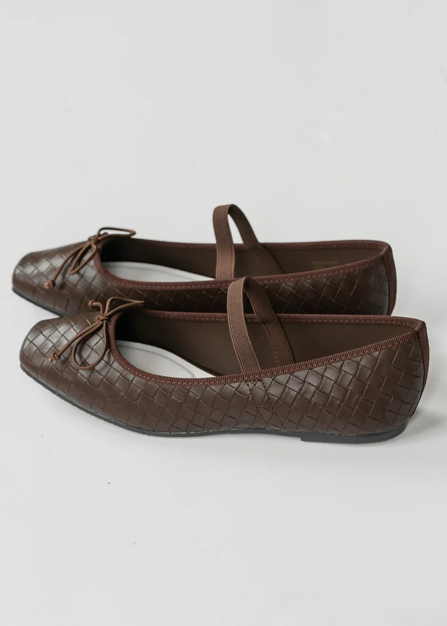 Coffee Brown Woven Ballet Flat Shoes