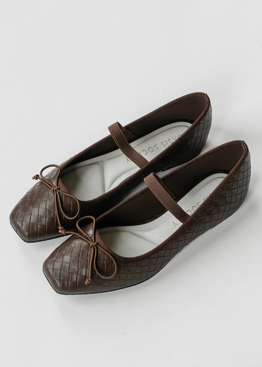 Coffee Brown Woven Ballet Flat Shoes