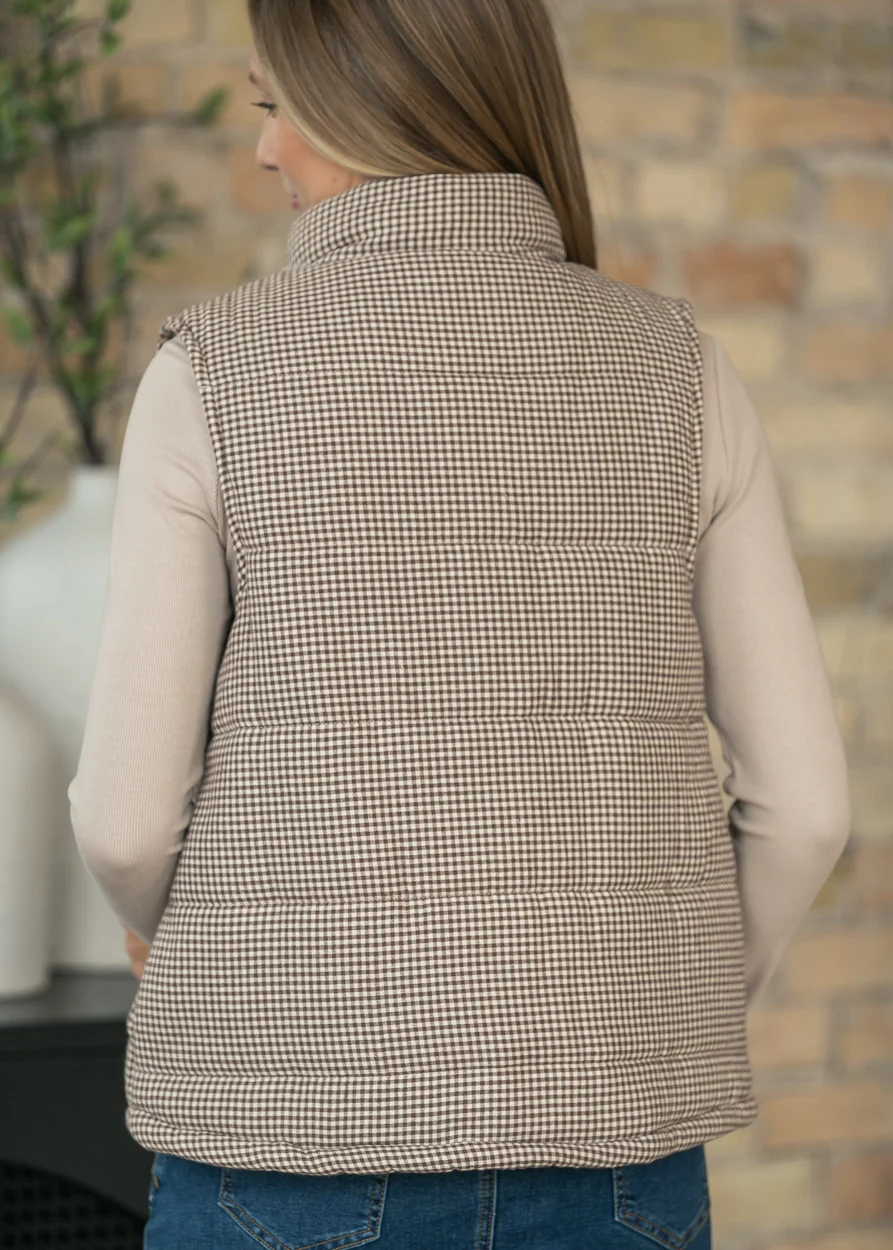 Gingham Floral Print Puffer Vest FF Layering Essentials