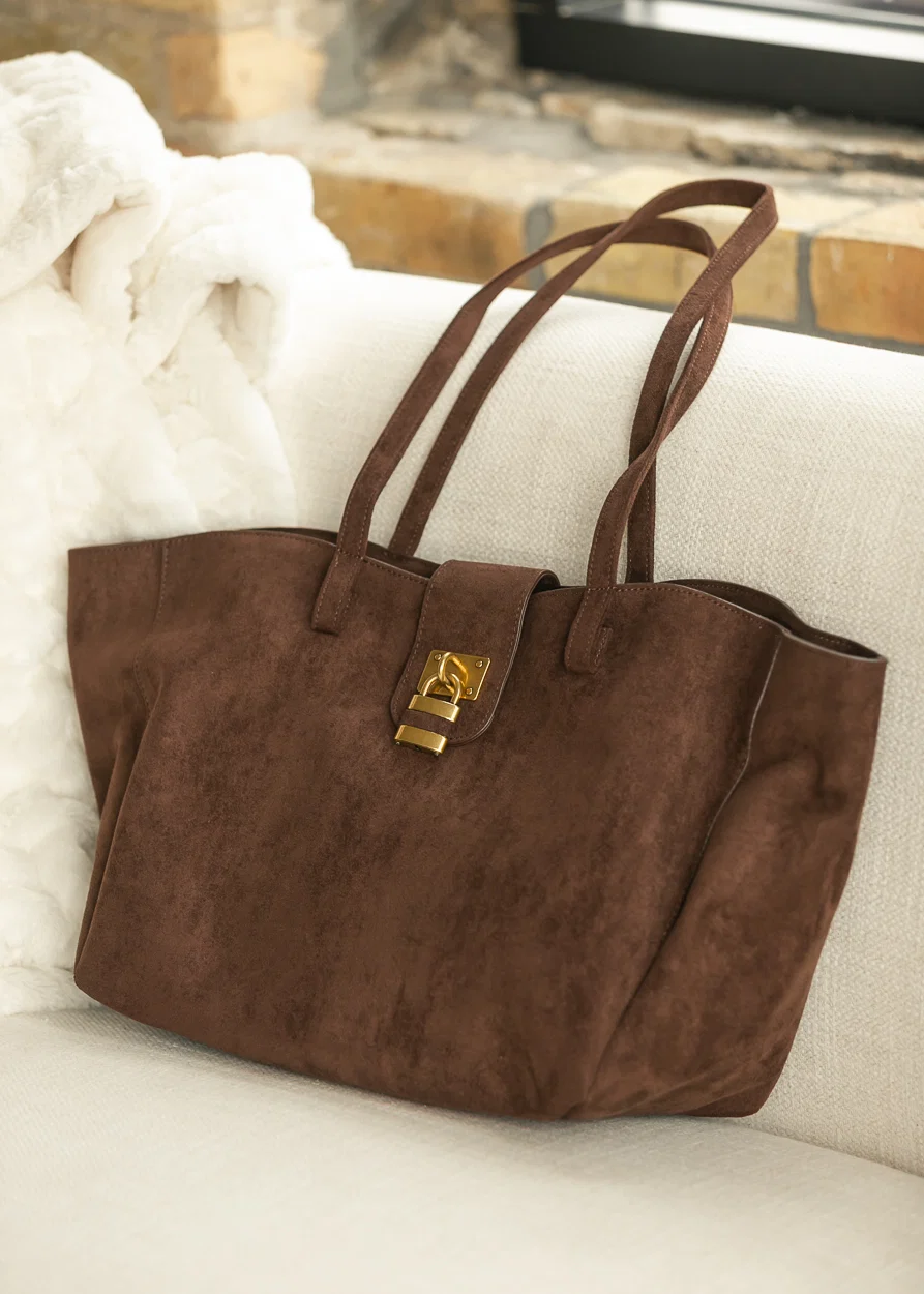 Harper Lock Detail Suede Tote Bag Accessory
