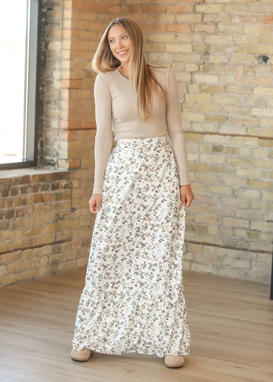 Havyn Floral Lined Maxi Skirt Cream Floral