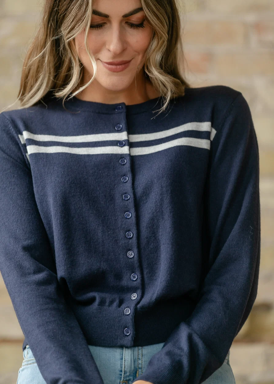Long Sleeve Double Stripe Cozy Cardigan FF Layering Essentials