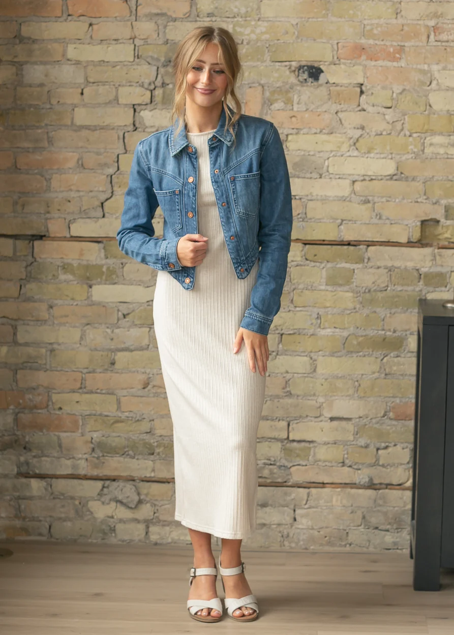 Medium Wash Tapered Crop Denim Jacket FF Layering Essentials