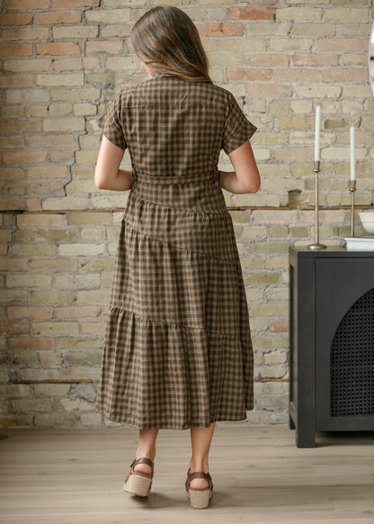 Olive Plaid Waist Tie Shirt Dress FF Dresses