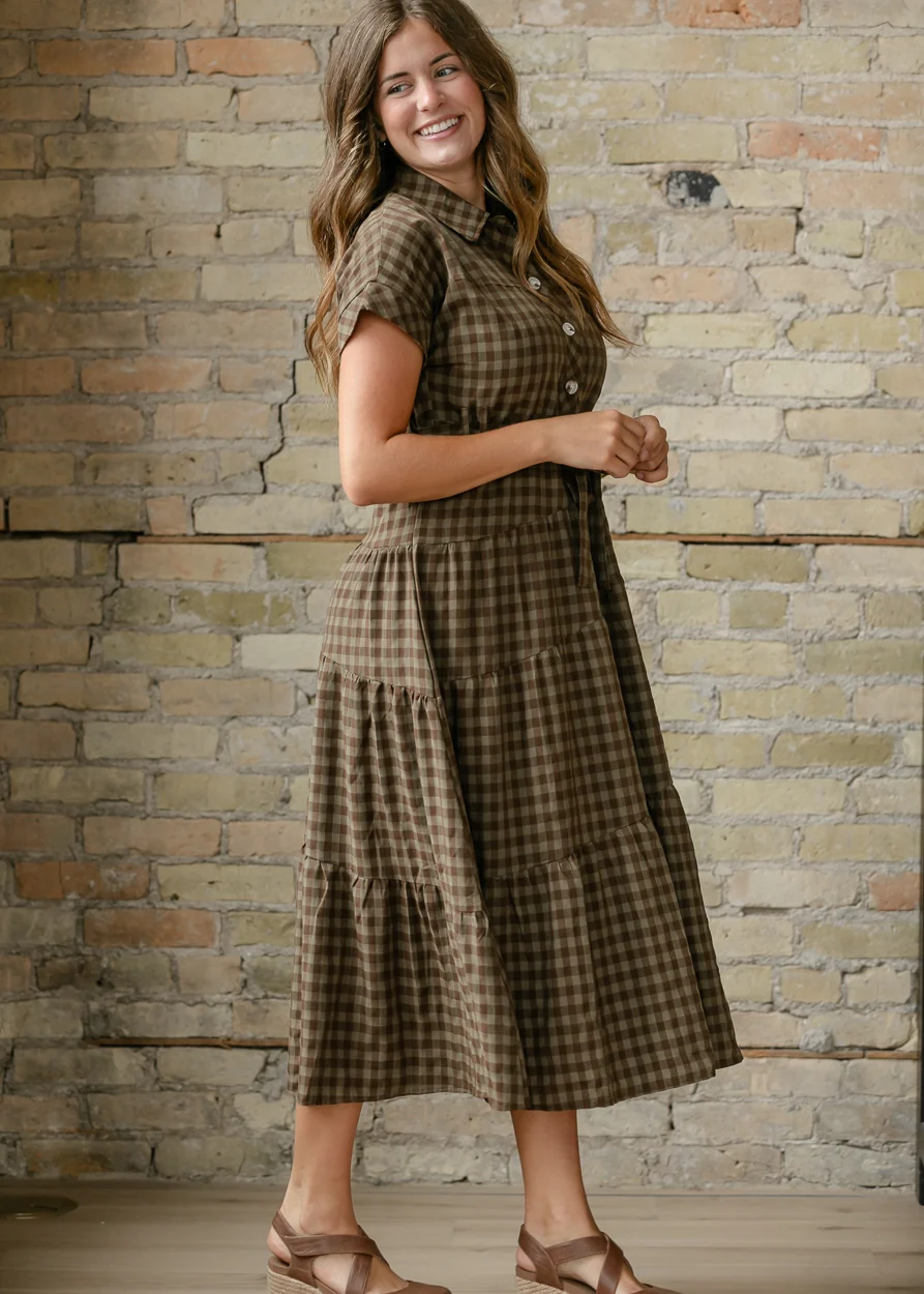 Olive Plaid Waist Tie Shirt Dress FF Dresses