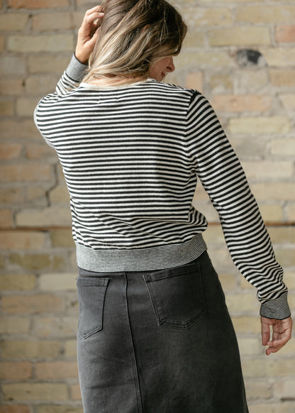 Round Neck Long Sleeve Striped Cardigan FF Layering Essentials