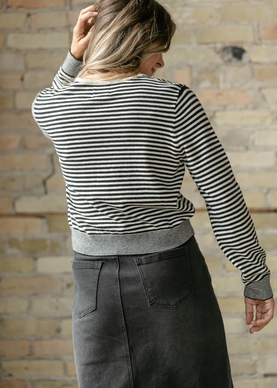 Round Neck Long Sleeve Striped Cardigan FF Layering Essentials