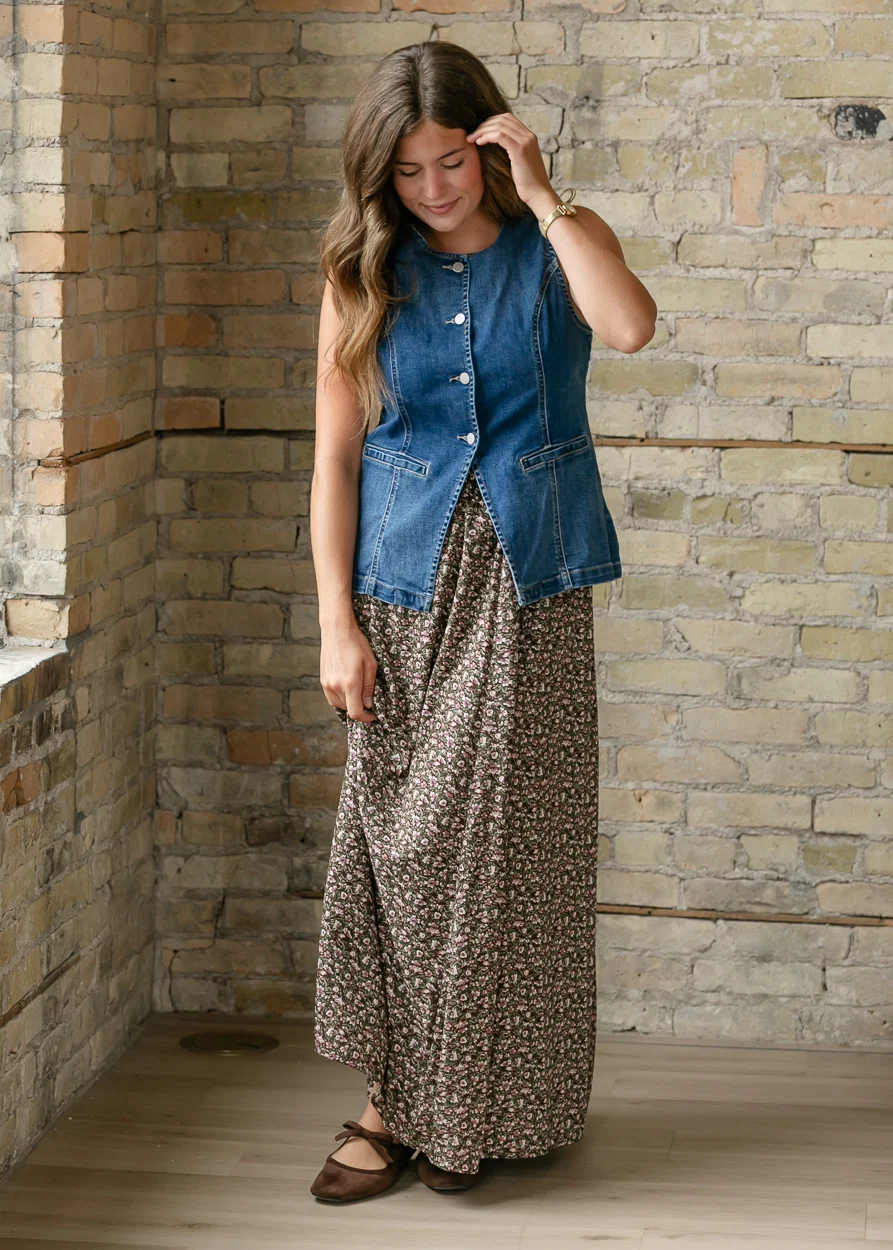 Tailored Denim Button Down Vest FF Layering Essentials