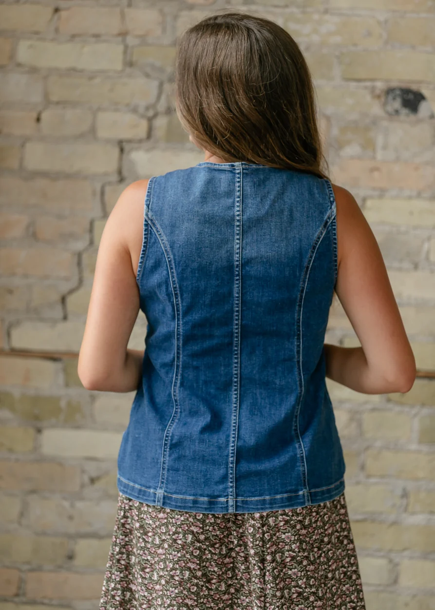 Tailored Denim Button Down Vest FF Layering Essentials