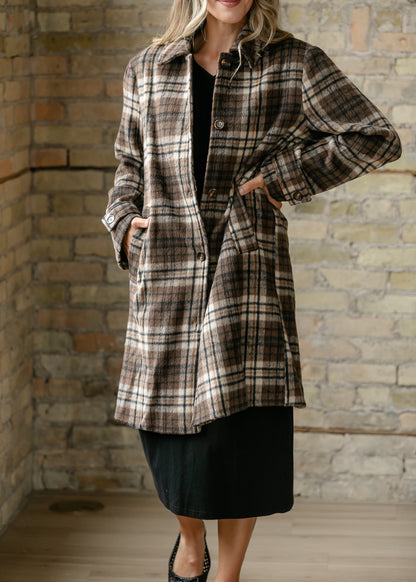 Ultra Fuzzy Plaid Long Sleeve Coat FF Layering Essentials