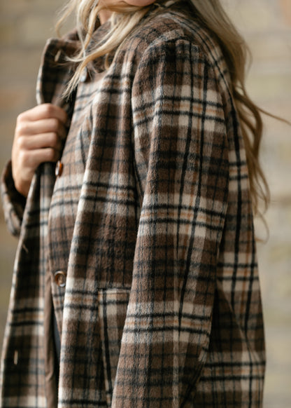 Ultra Fuzzy Plaid Long Sleeve Coat FF Layering Essentials