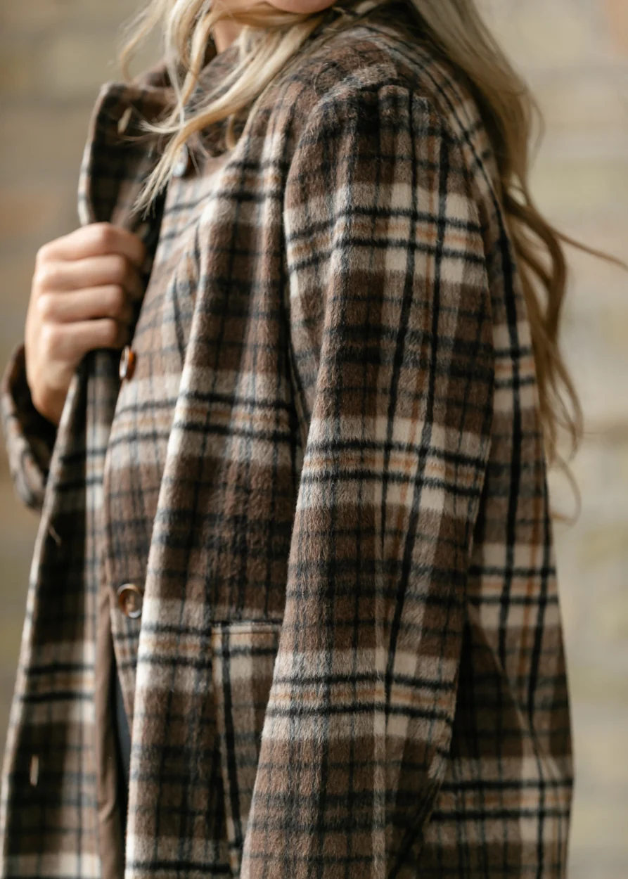 Ultra Fuzzy Plaid Long Sleeve Coat FF Layering Essentials