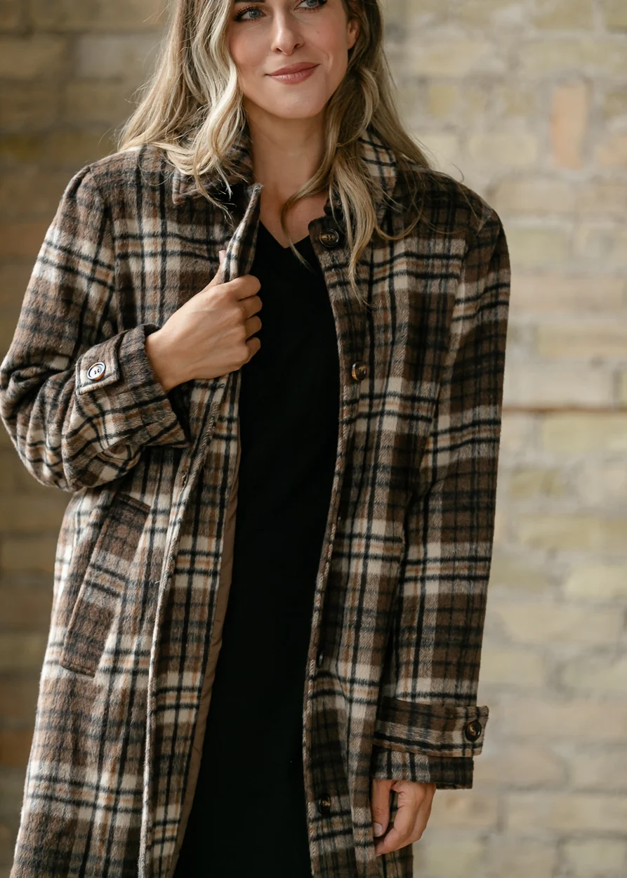 Ultra Fuzzy Plaid Long Sleeve Coat FF Layering Essentials