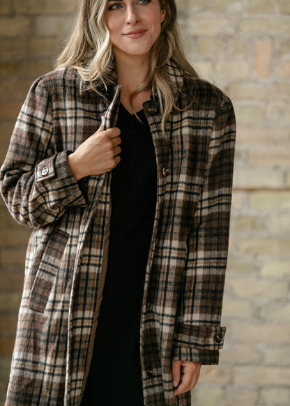 Ultra Fuzzy Plaid Long Sleeve Coat FF Layering Essentials
