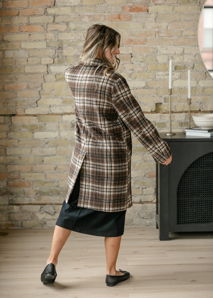 Ultra Fuzzy Plaid Long Sleeve Coat FF Layering Essentials