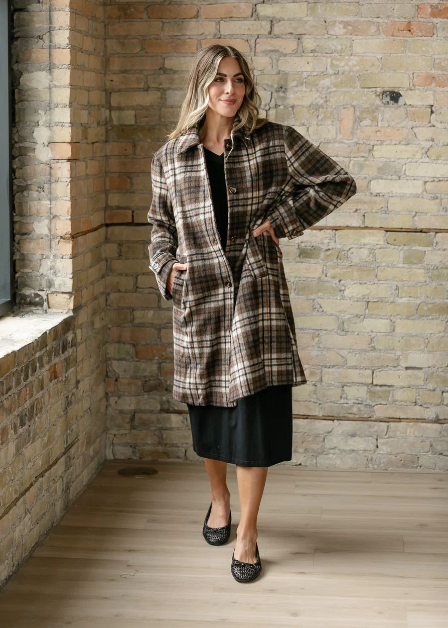 Ultra Fuzzy Plaid Long Sleeve Coat FF Layering Essentials