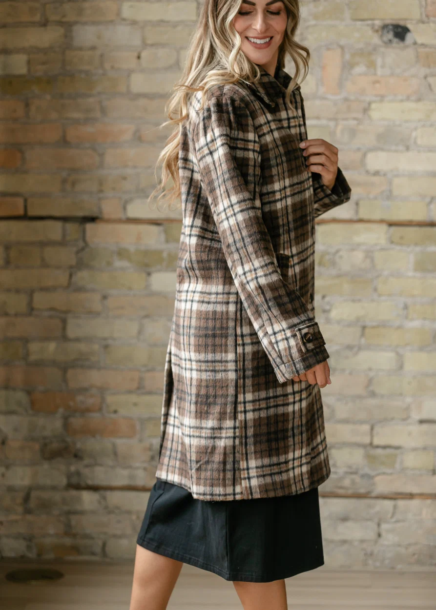 Ultra Fuzzy Plaid Long Sleeve Coat FF Layering Essentials